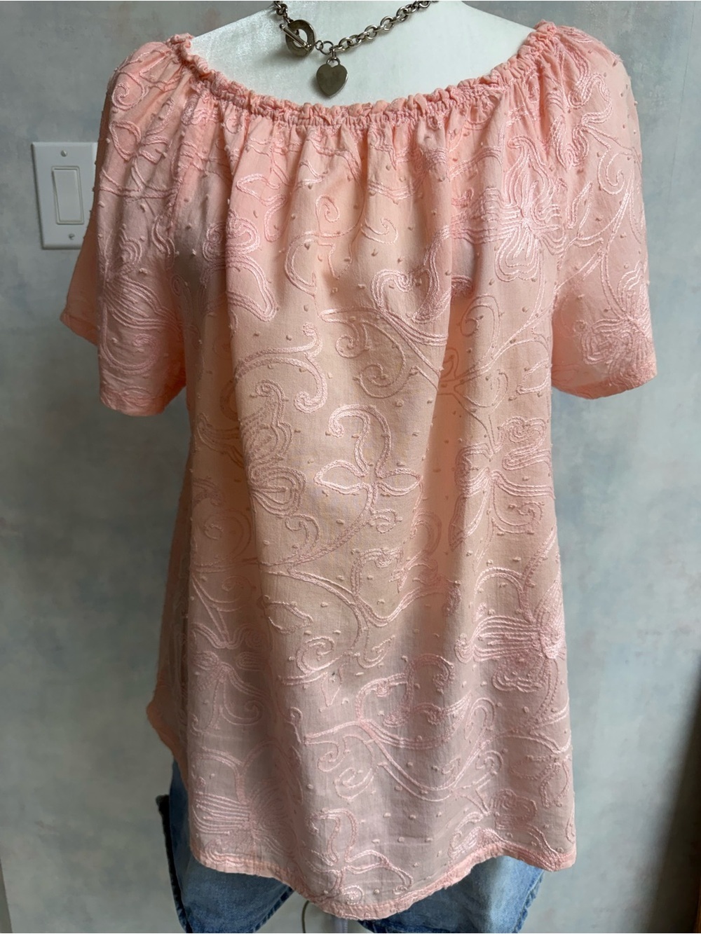 Terzo Millennio Italy Peasant Blouse from Italy, Beautiful Embroidery, Peach